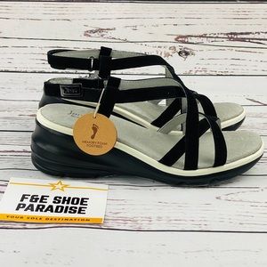 Jambu Ginger Strap Wedge Sandals Black Size 7 New